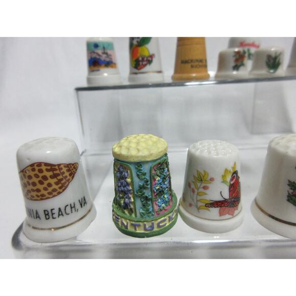 Vintage Thimble Lot Of 27 Assorted Shapes and Themes + Small Bell - Picture 2 of 9